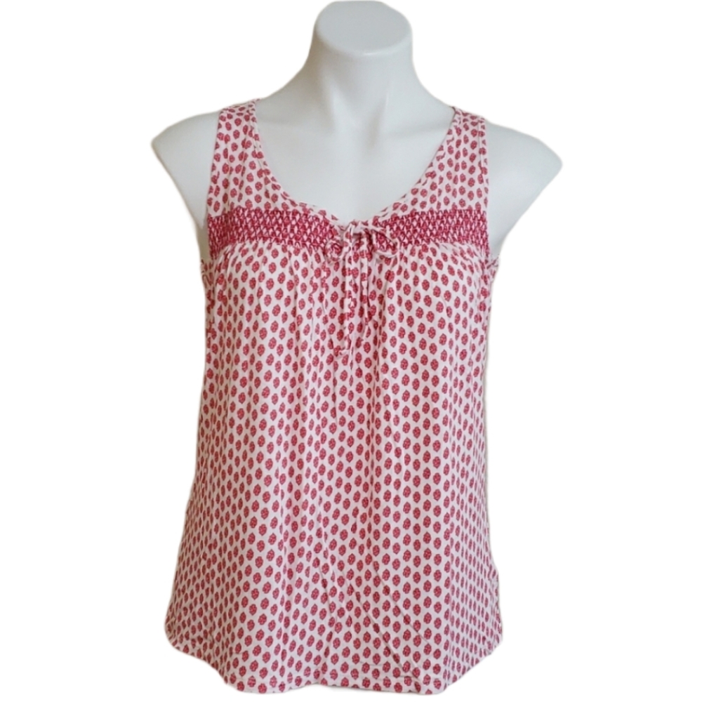Old Navy Sleeveless Smocked Boho Top Size Small White Pink